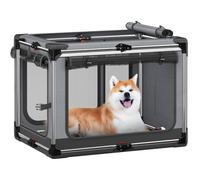 Collapsible Dog Crate: 30 Inch Foldable Soft Sided Dog Crate for Medium Dogs, Portable Dog Travel Kennel with Soft Mat for Indoors & Outdoors, Grey