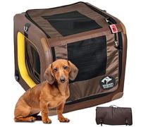 Collapsible Dog Crate for Car- Portable Dog Car Seat,HIGHPI Inflatable Soft Dog Travel Crate for Small Dogs,Safety Foldable Dog Carrier with Seatbelt for Backseat, Waterproof Dog Cage 26" Lx23 Wx23 H