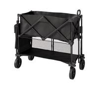Collapsible Double Decker Wagon on Wheels 200KG/350L Capacity 134cm Extendable Perfect for Sports Gardening & Travel Black