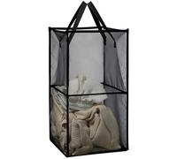 Collapsible Double-layer Laundry Basket Black Mesh, Large Foldable Washing Basket with Handles, Polyester Material, 26 in x 13 in x 13 in/66 cm x 33 cm x 33 cm, Ideal for Home and Travel Storage
