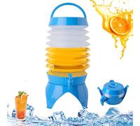 Collapsible Drink Dispenser Plastic Juice Water Dispenser with Tap and Stand 5.5L Juice Bucket with Handle Beverage Dispenser for Outdoor Picnic BBQ Parties Blue