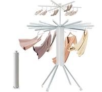 Collapsible Drying Rack with Wheels, Expandable Rods and Clips, for Home and Outdoor Use