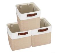 Collapsible Fabric Storage Baskets with Cotton Rope Handles and Linen EVA Polyester Layers for Closet Wardrobe Books Toys Organisation 3 Pack(Beige)