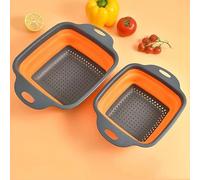Collapsible Filter Basket Set (2pcs), Square Silicone Folding Colander with Plastic Handles, Large Hole Strainer for Draining Pasta, Vegetables, Fruits, 2 Pieces