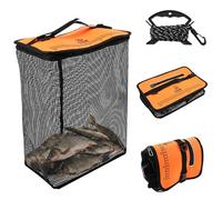 Collapsible Floating Fishing Basket, Large Square PVC Rubber Coated Fish Net Cage, Quick Dry Fish Keep Storage Bag with Carrying Pouch for Kayak, Wading, Boat, Fresh & Saltwater(19.7"x15.4"x9.5")