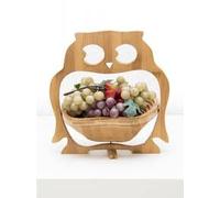 Collapsible Foldable Bamboo Fruit Basket Folding Wood Stand Display Bowl Trivet - Owl