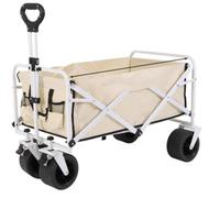Collapsible Folding Wagon with Adjustable Handle, 150L Portable Utility Cart for Garden, Grocery Shopping, Camping, Beach and Sports, Includes Brakes