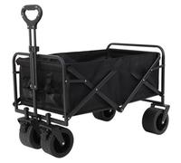 Collapsible Folding Wagon with Adjustable Handle, 150L Portable Utility Cart for Garden, Grocery Shopping, Camping, Beach and Sports, Includes Brakes