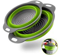 Collapsible Folding Washing Up Bowls with Colander Silicone Pasta Vegetable Fruits Drainer Strainer Stackable Elegant Lightweight Washing-up Bowl Compact Camping Bowl (Set of 3)