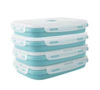 Collapsible Food Containers Set of 4 pcs - 1200ml Collapsible Lunch Box - Silicone Fresh Fold Food Containers Leakproof, Designed 4 Snap-on Buckles, BPA Free, Easy Clean, Microwaveable, Blue