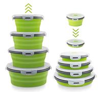 Collapsible Food Containers with Lids Set of 4, Silicone Lunch Box Storage Mixing Bowls for Camping Accessories, Rv Kitchen Storage Equipment, BPA Free, Microwave, Freezer, Dishwasher Safe, Green