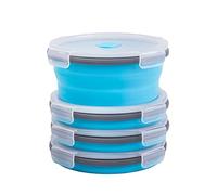 Collapsible Food Storage Containers Round with Airtight Lid, 27 oz, Kitchen Stacking Silicone Collapsible Meal Prep Container Set for Leftover, Microwave Freezer Dishwasher Safe, Blue, Set of 4