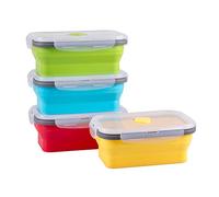 Collapsible Food Storage Containers with Airtight Lid, Small Kitchen Stacking Silicone Collapsible Meal Prep Container Set for Leftover, Microwave Freezer Dishwasher Safe, 4 Colors, Set of 4, 16.9 oz