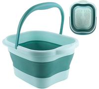 Collapsible Foot Bath with Handle, Green Folding Foot Soak Tub Foldable Foot Bath Massage Bowl with Foot Massaging Acupoints, Multifunction Bucket for Cleaning Mop, Camping