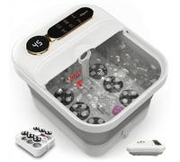 Collapsible Foot Spa Automatic Rollers Massager with Heat, Foot Bath with 24 Electric Shiatsu Massage Balls, Bubbles and Temp Control, Pedicure Foot Spa Tub for Stress Relief (White)