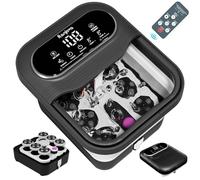 Collapsible Foot Spa Electric Rotary Massage, Foot Bath with Remote Control, Heat, Bubble, Temp Control, and 24 Motorized Shiatsu Massage Balls, Pedicure Foot Spa Tub for Stress Relief (Black)