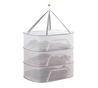 Collapsible Herb Drying Rack Net with Breathable Mesh and Windproof Hook Featuring Multi Layers for Hanging Herbs, Fruits, Vegetables, Flowers, and Seafood Indoors or Outdoors (三层)