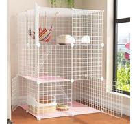 Collapsible Indoor Cat Cage with Litter Box and Hammock, Ideal Exercise and Resting Place for Multiple Small Pets