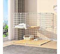 Collapsible Indoor Cat Cage with Litter Box and Hammock, Ideal Exercise and Resting Place for Multiple Small Pets
