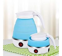 Collapsible Kettle, 600W Electric Coffee Maker, Foldable Camping Kettle with Silicone Boiler, Travel Tea Kettle, Compact Outdoor Hiking Kettle with Cup, Blue