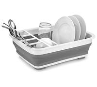 Collapsible Kitchen Sink Dish Drainer Draining Board Cutlery Rack Foldable Folding White/Grey