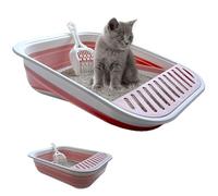 Collapsible Kitten Litter Box, 17.7 x 13.4 x 5 inch Shallow Travel Litter Box Senior Cats Open Cat Potty Pan with Scoop Anti-Splashing Low Entrance Cat Toilet with Falling Sand Pedal Grey