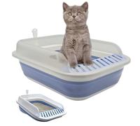 Collapsible Kitten Litter Box, Open Small Cat Litter Box with High Side Shallow Kitten Litter Pan Anti-Splashing Waterproof Low Entry Travel Litter Pan with Falling Sand Pedal