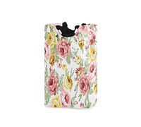 Collapsible Large Laundry Basket with Handles Waterproof Laundry Hamper Dirty Clothes Basket Foldable Washing Bin(Vintage Flower Pattern-e)