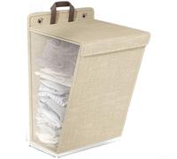 Collapsible Laundry Bag Big Capacity Washing Bin Moisture Resistant Dirty Clothes Basket for Dorm Room 36x12x48cm(Beige, Large Size)