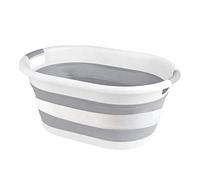 Collapsible Laundry Basket - Foldable Storage Container/Organizer - Portable Washing Bin/Tub - Space Saving Hamper - Oval Shape With Handles - Car Trunk Storage Box (White/Grey, 61cm)