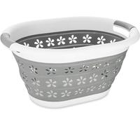 Collapsible Laundry Basket - Foldable Storage Container/Organizer - Portable Washing Bin/Tub - Space Saving Hamper - Oval Shape With Handles - Car Trunk Storage Box (White/Grey, 50cm)