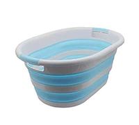 Collapsible Laundry Basket Foldable Storage Container/Organizer Portable Washing Bin/Tub Space Saving Hamper Oval Shape With Handles Car Trunk Storage Box (Blue/Grey, 61cm)