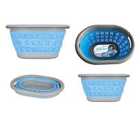 Collapsible Laundry Basket - Foldable Storage Container/Organizer - Portable Washing Bin/Tub - Space Saving Hamper - Oval Shape With Handles - Car Trunk Storage Box (Blue/Grey, 50cm)