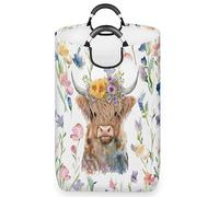 Collapsible Laundry Basket Highland Cow,Laundry Hamper with Handle,Waterproof Foldable Dirty Cloth Toy Organizer for Laundry Room Living Room Bedroom Colleage Dorm