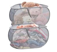 Collapsible Laundry Baskets, 2 Pack Dirty Clothes Basket Pop Up Mesh Laundry Basket Foldable Laundry Hamper 70L Fabric Laundry Bag with Handles for Laundry Bathroom