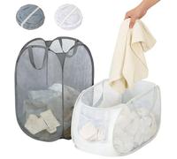 Collapsible Laundry Baskets 2 Pcs 70L+75L, Pop Up Laundry Hamper with Reinforced Handles, Foldable Washing Basket Mesh Storage Bin for Bathroom Bedroom Dorm