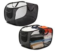 Collapsible Laundry Baskets, 2Pcs Mesh Pop Up Laundry Hamper, 58 x 36 x 36cm Durable Collapsible Laundry Basket with Reinforced Carry Handles for Laundry Bathroom Kids Room Travel Grey