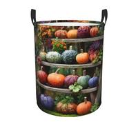 Collapsible Laundry Baskets Autumn Pumpkin Printing Circular Hamper Fun Clothes Basket With Handles Cute Kids Toy Storage Bin Round Dirty Clothes Basket For Bedroom/Laundry Room