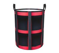 Collapsible Laundry Baskets Black And Red Striped Printing Circular Hamper Fun Clothes Basket With Handles Cute Kids Toy Storage Bin Round Dirty Clothes Basket For Bedroom/Laundry Room