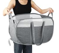 Collapsible Laundry Baskets, Foldable Mesh Clothes Hamper with Reinforced Handles, Durable Pop Up Hampers for Laundry, Tear Proof & Easy to Carry Laundry Hamper for Home, Laundry, Dorm, Travel Grey