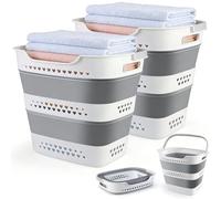 Collapsible Laundry Baskets Foldable Pop Up Laundry Hamper Plastic with Comfort Handles Folding Laundry Basket Space Saving Portable Dirty Clothes Hamper Storage Container/Organizer (Grey, 2 Packs)