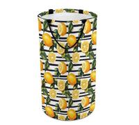 Collapsible Laundry Baskets for Dorm - Large Round Black White Striped Lemons Print Foldable Baby Kids Laundry Hamper, 135 L Dirty Clothes Hamper for Boys Girls Bedroom Nursery Decor Aesthetic
