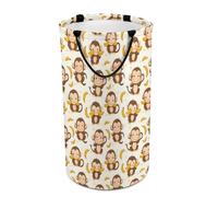 Collapsible Laundry Baskets for Dorm - Large Round Cute Monkey Banana Print Foldable Baby Kids Laundry Hamper, 135 L Dirty Clothes Hamper for Boys Girls Bedroom Nursery Decor Aesthetic