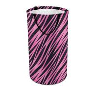 Collapsible Laundry Baskets for Dorm - Large Round Pink Black Zebra Print Striped Foldable Baby Kids Laundry Hamper, 135 L Dirty Clothes Hamper for Boys Girls Bedroom Nursery Decor Aesthetic