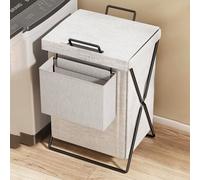 Collapsible Laundry Baskets, Laundry Hamper with Lid, Linen Material, Metal Bracket, Dirty Clothes Hamper with Underwear Basket, for Bathroom(White)