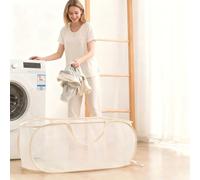 Collapsible Laundry Baskets Mesh Pop up Laundry Hamper with Side Pocket Large Foldable Dirty Clothes Storage Hamper for Laundry Bathroom Kids Room Travel Camping 3 Compartments 100ML (100L beige)