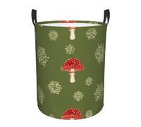 Collapsible Laundry Baskets Red Mushroom Grows Printing Circular Hamper Fun Clothes Basket With Handles Cute Kids Toy Storage Bin Round Dirty Clothes Basket For Bedroom/Laundry Room