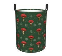 Collapsible Laundry Baskets Red Mushroom Grows Printing Circular Hamper Fun Clothes Basket With Handles Cute Kids Toy Storage Bin Round Dirty Clothes Basket For Bedroom/Laundry Room
