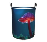 Collapsible Laundry Baskets Red Mushroom Grows Printing Circular Hamper Fun Clothes Basket With Handles Cute Kids Toy Storage Bin Round Dirty Clothes Basket For Bedroom/Laundry Room