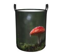 Collapsible Laundry Baskets Red Mushroom Grows Printing Circular Hamper Fun Clothes Basket With Handles Cute Kids Toy Storage Bin Round Dirty Clothes Basket For Bedroom/Laundry Room